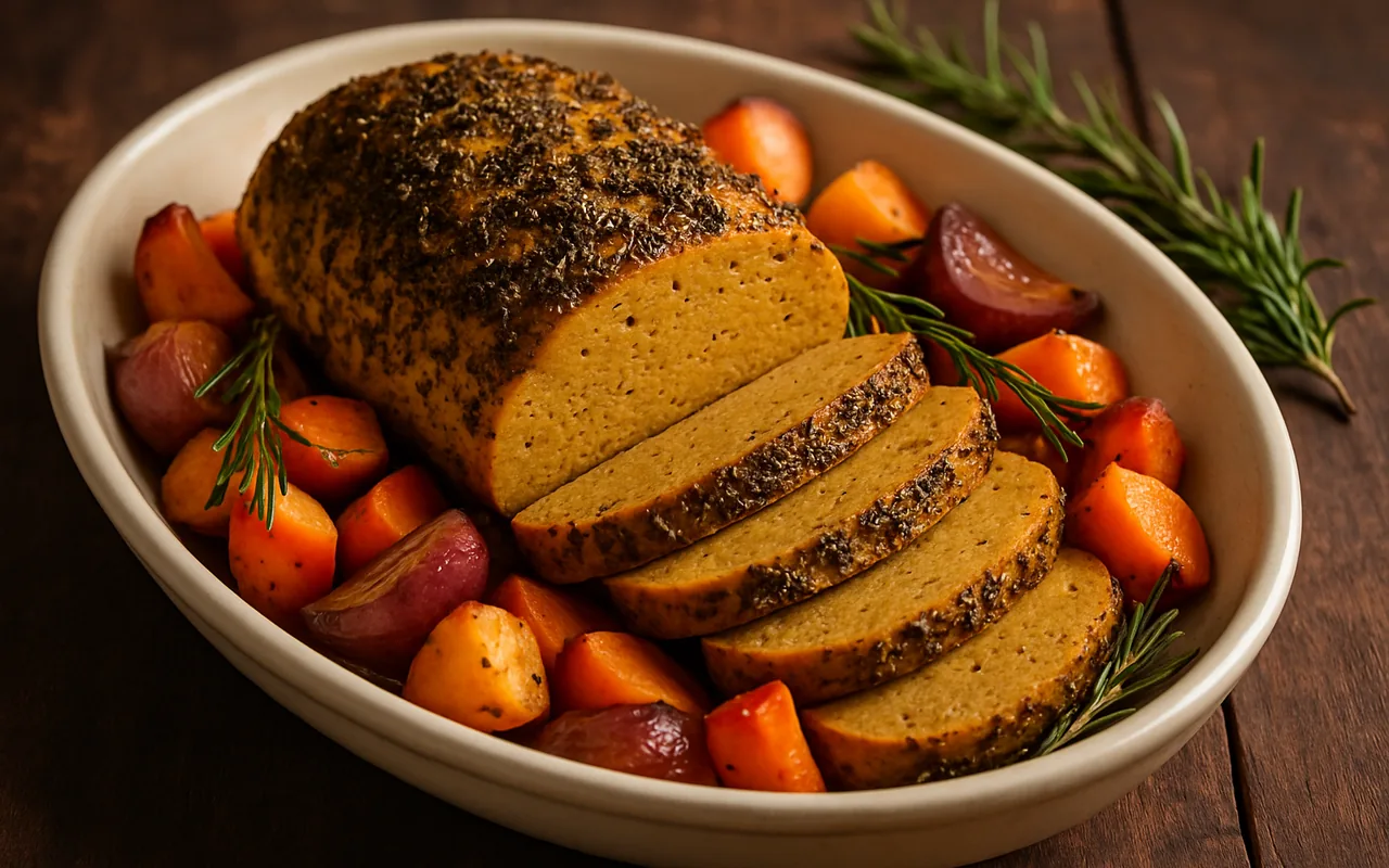Assado de seitan com crosta de ervas